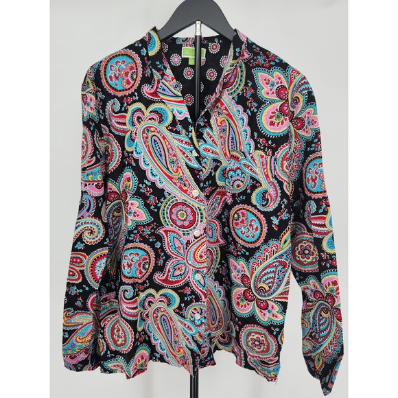 Vera Bradley Tops - Vera Bradley Women Large Black Multi Color Paisley 100% Cotton Button Down Shirt